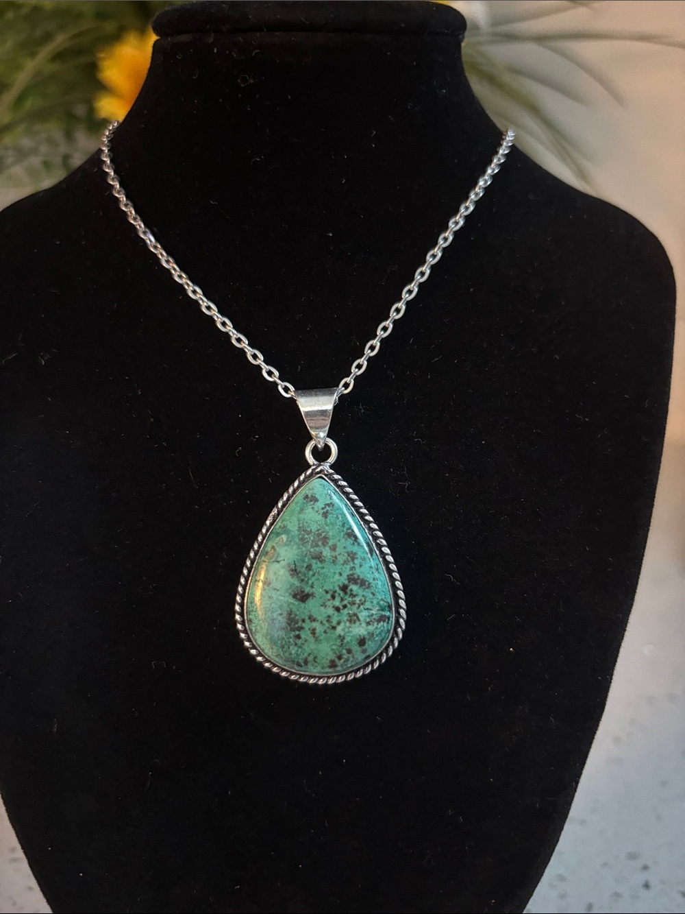 Sterling Silver Teardrop Azurite Gemstone Pendant Necklace